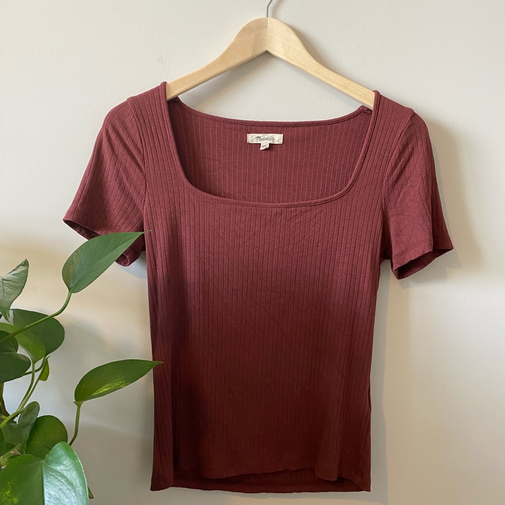 Madewell Ribbed Square-Neck Crop Top, size small